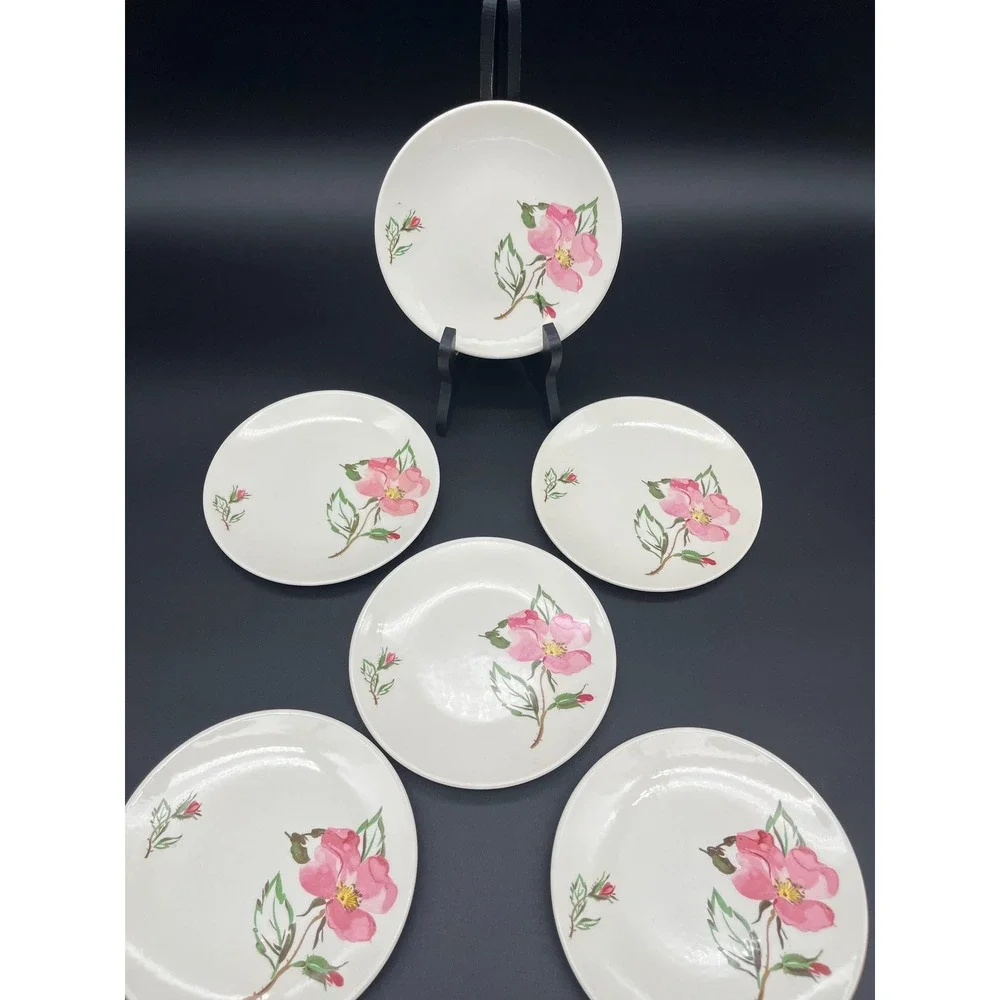 Knowles China Sweetbriar Bread and Butter Plate Set 6 Pieces Pink Roses Dinner